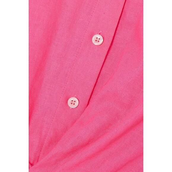 FRAME Cropped Twist Front Shirt Linen Pink Flamingo S NWT Resort Wear Coastal - Picture 8 of 9